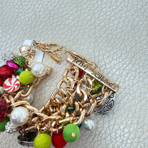 NWT BETSEY JOHNSON HOLIDAY CANDY STATEMENT BRACELET GOLD TONE MULTI $168 - Picture 6 of 6